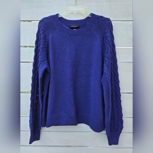 NEW Lane Bryant Sweater Womens 18/20 Indigo Blue LS Raglan Cable Pointelle Knit